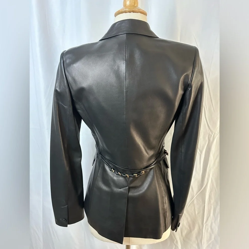 Brand New Prada Black Leather Blazer/Jacket with Detachable Leather Belt